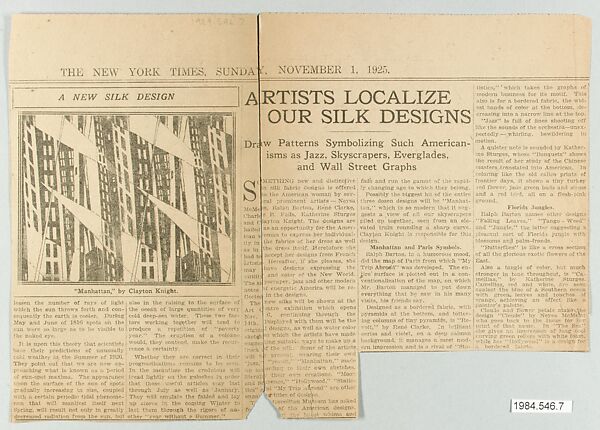 from The New York Times, Sunday, November 1, 1925, entitled "Artists Localize our Silk Designs", The New York Times, Newspaper 