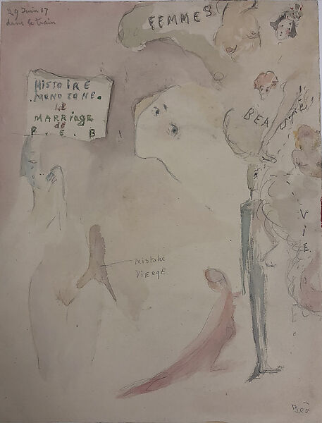 Dans Le Train, Beatrice Wood (American, San Francisco, California 1892–1998 Ojai, California), Watercolor and graphite on paper 