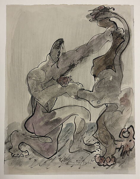 Hercules Wrestling with Lion Series, Emil Filla (Czechoslovakian, 1882–1953), Black ink and watercolor with traces of graphite on paper 