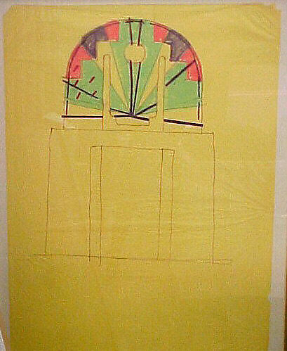 Art Deco Chair, Preliminary Study - Front Elevation, Robert Venturi (American, Philadelphia, Pennsylvania 1925–2018 Philadelphia, Pennsylvania), Graphite, colored ink marker and cut and pasted paper on yellow tracing paper 