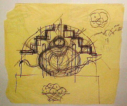 Art Deco Chair, Study Sketches - Elevation of Seat Back and Miscellaneous Detail, Robert Venturi (American, Philadelphia, Pennsylvania 1925–2018 Philadelphia, Pennsylvania), Graphite and ink marker on yellow tracing paper 