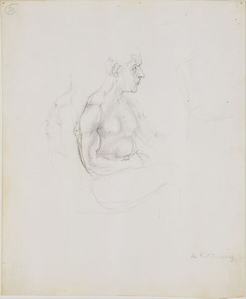 Study for Seated Man (Self-Portrait), Willem de Kooning (American (born The Netherlands), Rotterdam 1904–1997 East Hampton, New York), Graphite on paper 