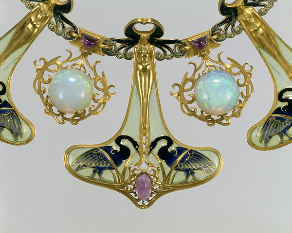 Necklace, René-Jules Lalique (French, Aÿ 1860–1945 Paris), Gold, enamel, opals, amethysts
