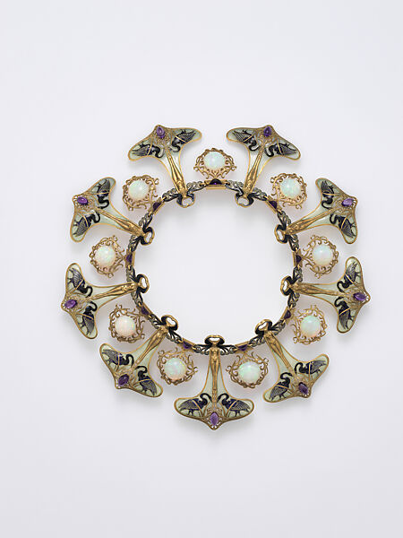 Necklace, René-Jules Lalique (French, Aÿ 1860–1945 Paris), Gold, enamel, opals, amethysts 