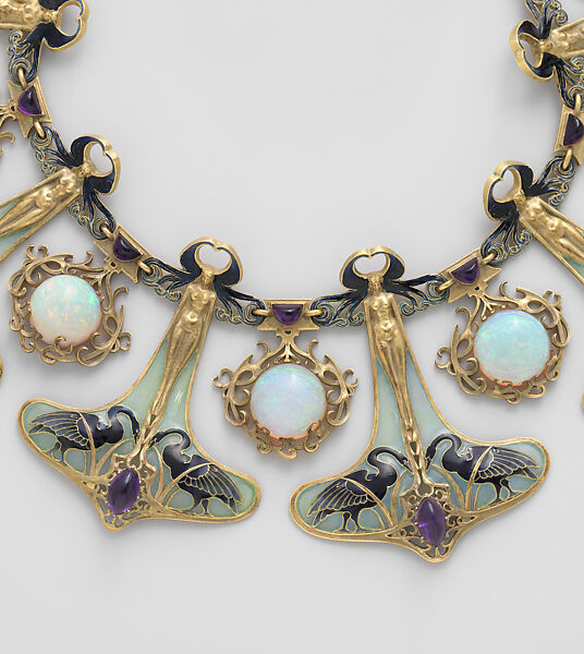 Necklace, René-Jules Lalique (French, Aÿ 1860–1945 Paris), Gold, enamel, opals, amethysts
