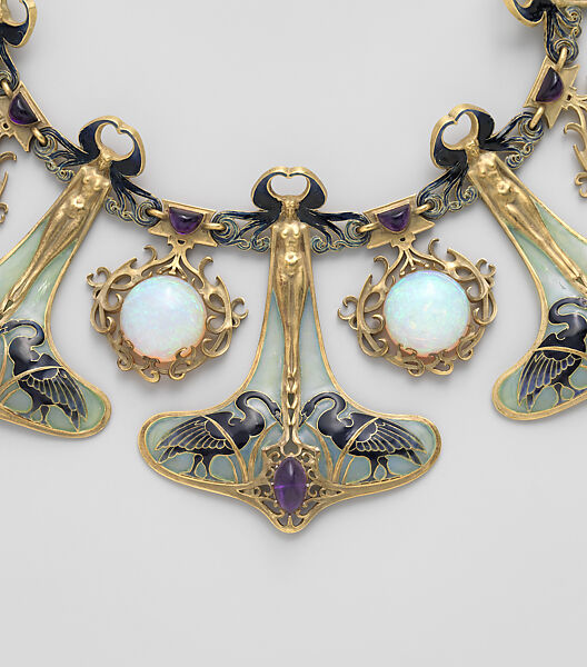 Necklace, René-Jules Lalique (French, Aÿ 1860–1945 Paris), Gold, enamel, opals, amethysts