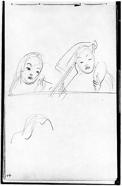 Two Javanese Dancers Applying Make-up (from Sketchbook of Javanese Dancers), John Singer Sargent (American, Florence 1856–1925 London), Graphite on off-white wove paper, American 
