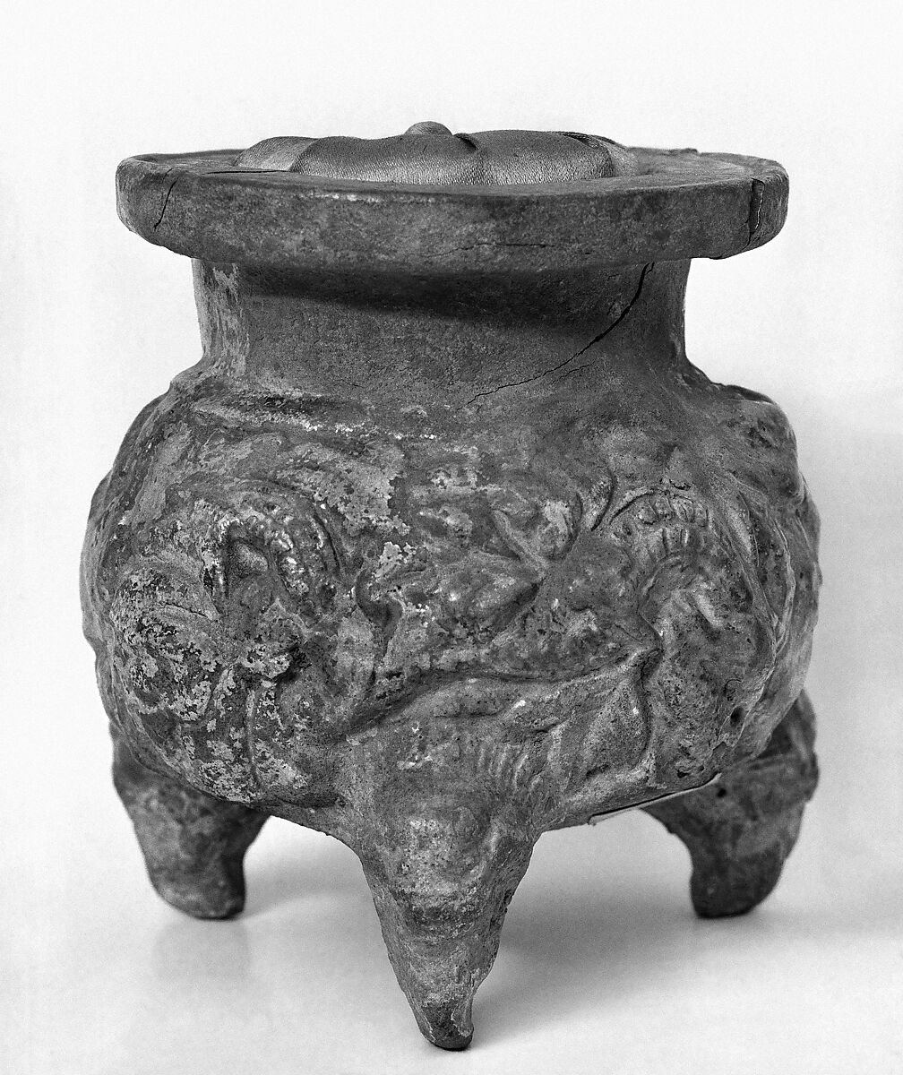 Tripod incense burner, Earthenware with green and yellow glaze, China 