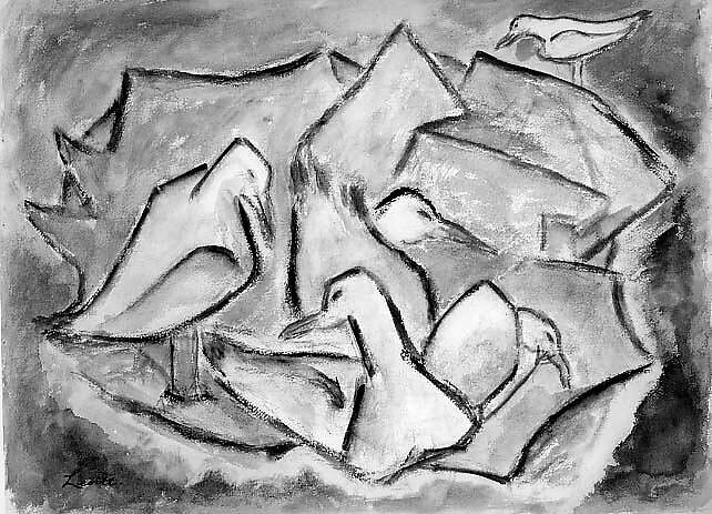 The Seagulls, Alfred Levitt (American, 1894–2000), Watercolor and charcoal on paper 