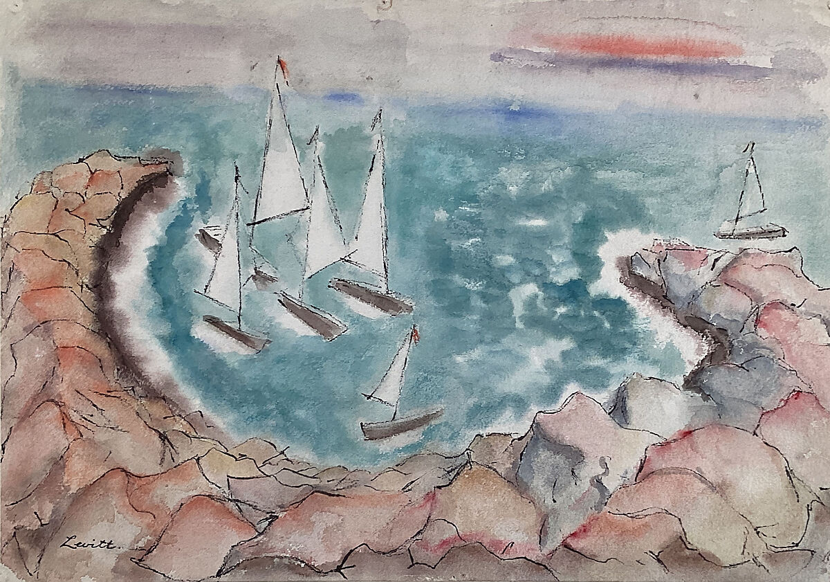 Sailboats, Alfred Levitt (American, 1894–2000), Watercolor, brush and black ink, and opaque watercolor on paper 
