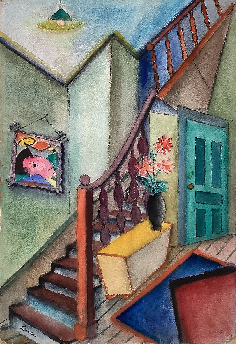 The Hall, Alfred Levitt (American, 1894–2000), Watercolor, opaque watercolor, and pen and black ink on paper 