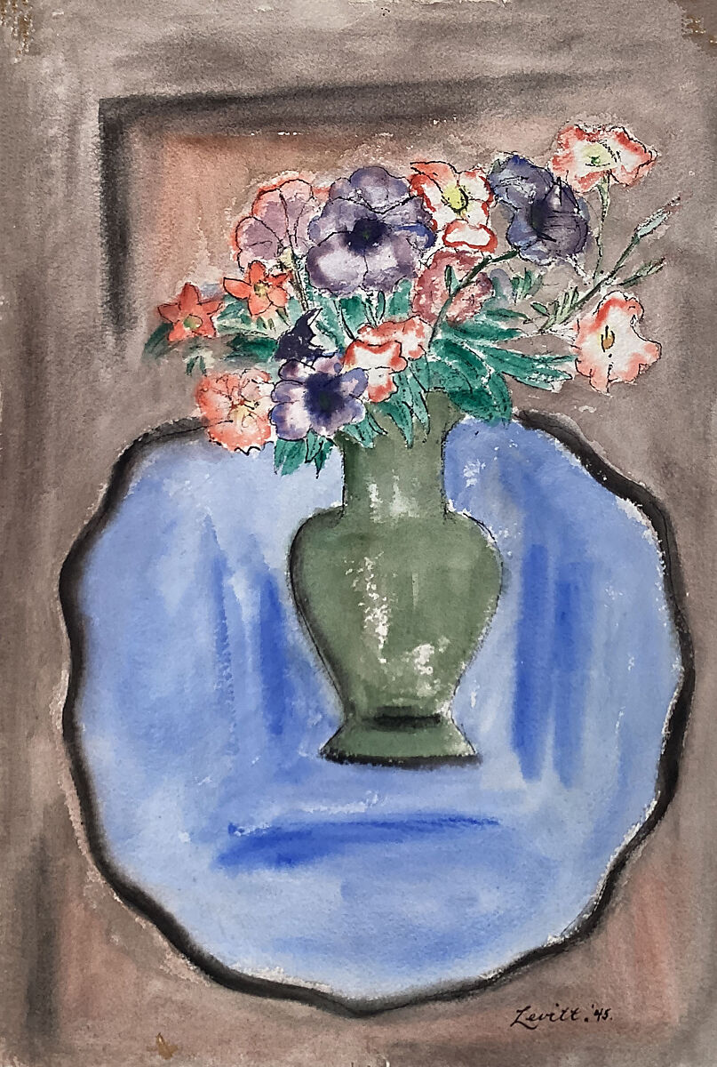 Petunias, Alfred Levitt (American, 1894–2000), Watercolor and brush and pen and black ink on paper (recto); graphite on paper (verso) 