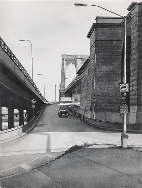 Brooklyn Bridge Entrance, Matthew Daub (American, born 1951), Watercolor on paper 