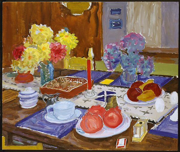 Big Table with Pomegranates, Nell Blaine (American, Richmond, Virginia 1922–1996 New York), Oil on canvas 
