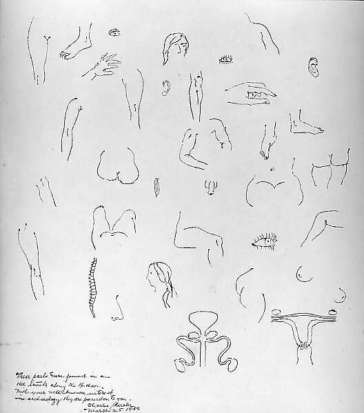 Drawing of Anatomical Parts, Charles Sheeler (American, Philadelphia, Pennsylvania 1883–1965 Dobbs Ferry, New York), Ballpoint pen on paper 