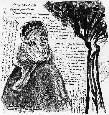 Self-Portrait in the Père Lachaise Cemetary, José Luis Cuevas (Mexican, Mexico City 1934–2017 Mexico City), Watercolor and ink on paper