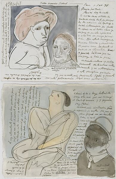 Nymphomaniac and Ancient Prostitute, José Luis Cuevas (Mexican, Mexico City 1934–2017 Mexico City), Watercolor, pen and black and brown inks, and black ink wash on paper mounted on paper  