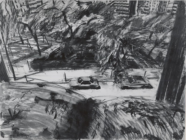 City Park, Joel Janowitz (American, born 1945), Charcoal on paper 