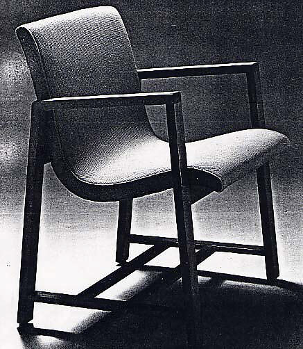 Armchair for Chamber Music Hall, Kleinhans Music Hall, Buffalo, Eliel Saarinen (American (born Finland), Rantasalmi 1873–1950 Bloomfield Hills, Michigan), Maple with cotton upholstery 