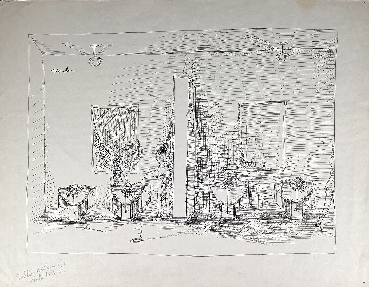 Sedative Baths on the Violent Ward, Bernard Sanders (American, New York 1906–1967 New York), Pen and ink on paper