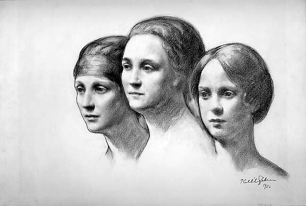 Mrs. Erdmann, Mrs. Whitney and Mrs. Kusar, Kahlil Gibran (Lebanese, Bsharri 1883–1931 New York), Graphite and charcoal on paper 