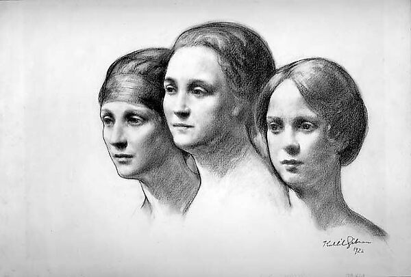 Mrs. Erdmann, Mrs. Whitney and Mrs. Kusar, Kahlil Gibran (Lebanese, Bsharri 1883–1931 New York), Graphite and charcoal on board 