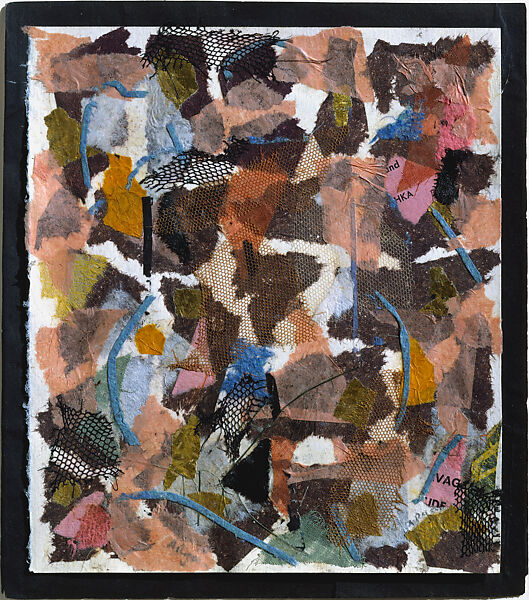 Number 319, Anne Ryan (American, Hoboken, New Jersey 1889–1954 Morristown, New Jersey), Cut and torn papers, fabrics, gold foil, and bast fiber pasted on paper, mounted on black paper 