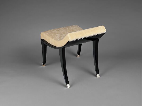 "Retombante" Stool, Emile-Jacques Ruhlmann (French, Paris 1879–1933 Paris), Lacquered beech, silvered bronze, and modern upholstery