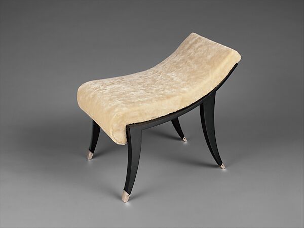 "Retombante" Stool, Emile-Jacques Ruhlmann (French, Paris 1879–1933 Paris), Lacquered beech, silvered bronze, and modern upholstery 