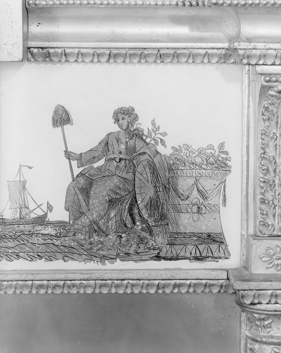 Looking Glass, Gilt gesso, wood, eglomise tablet, American