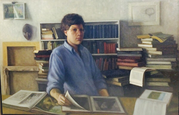 Self-Portrait with Books, Ephraim Rubenstein (American, born Brooklyn, New York, 1956), Oil on canvas 