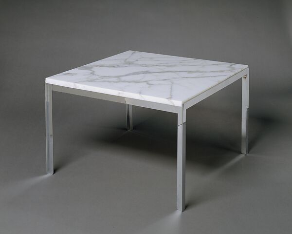 Table No. 304, Florence Knoll Bassett (American, Saginaw, Michigan 1917–2019 Coral Gables, Florida), Aluminum with chrome finish and cremo marble 