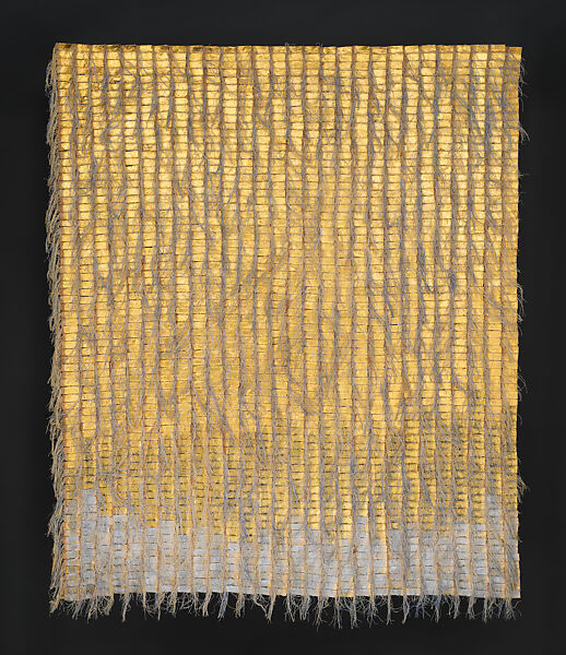 Alquimia 13, Olga de Amaral (Colombian, born Bogotá, 1932), Linen, rice paper, gesso, indigo red and gold leaf 