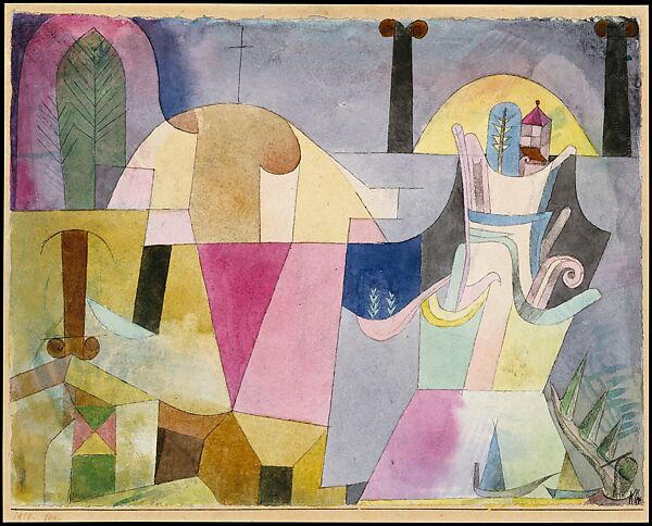 Black Columns in a Landscape, Paul Klee (German (born Switzerland), Münchenbuchsee 1879–1940 Muralto-Locarno), Watercolor and ink on paper mounted on cardboard 