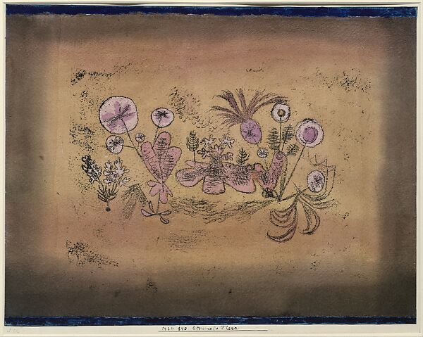 Medicinal Flora, Paul Klee (German (born Switzerland), Münchenbuchsee 1879–1940 Muralto-Locarno), Watercolor and transferred printing ink on paper, bordered with gouache and ink, mounted on cardboard 
