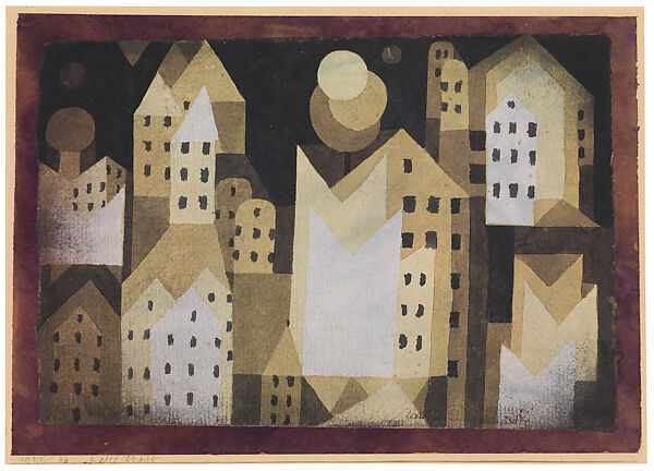 Cold City, Paul Klee  German, born Switzerland, Watercolor on paper mounted on maroon paper mounted on cardboard