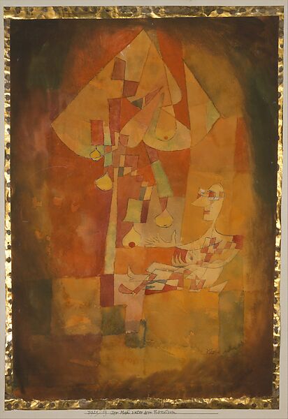 The Man Under the Pear Tree, Paul Klee (German (born Switzerland), Münchenbuchsee 1879–1940 Muralto-Locarno), Watercolor and transferred printing ink on paper, bordered with metallic foil, mounted on cardboard 