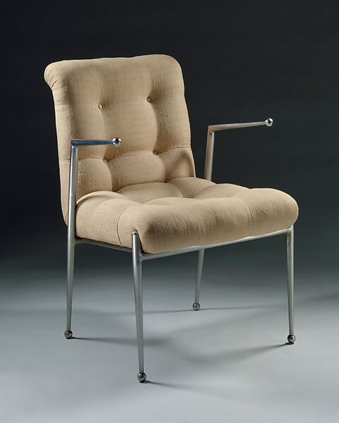 Armchair, Donald Deskey (American, Blue Earth, Minnesota 1894–1989 Vero Beach, Florida), Chrome-plated metal, linen 