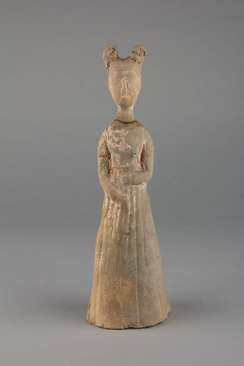 Figure of a standing woman, Earthenware with pigments, China 