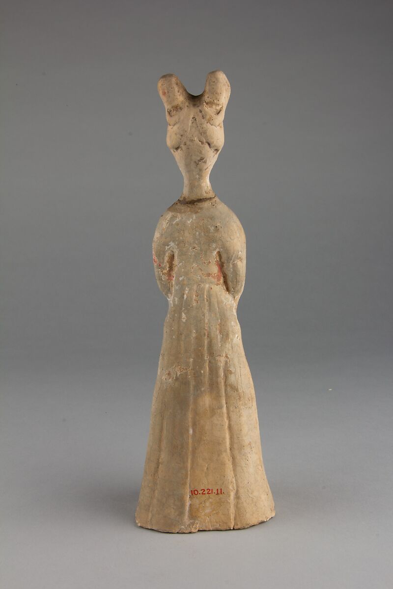 Figure of a standing woman, Earthenware with pigments, China
