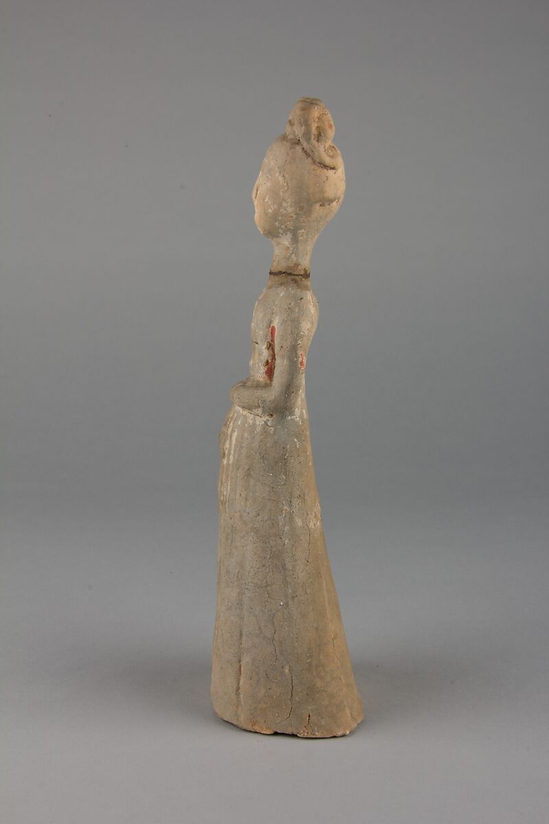Figure of a standing woman, Earthenware with pigments, China