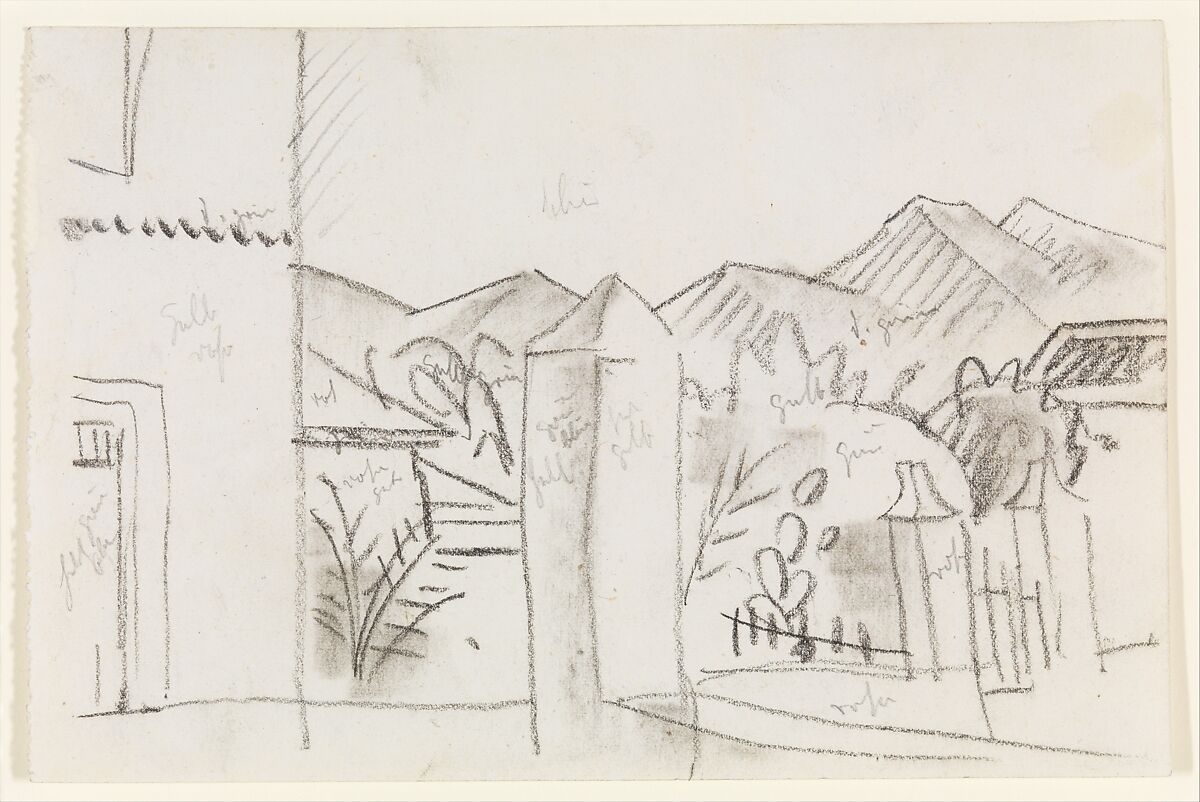 Tunisian View, August Macke (German, Meschede 1887–1914 near Perthes-les-Hurlus), Chalk on paper 