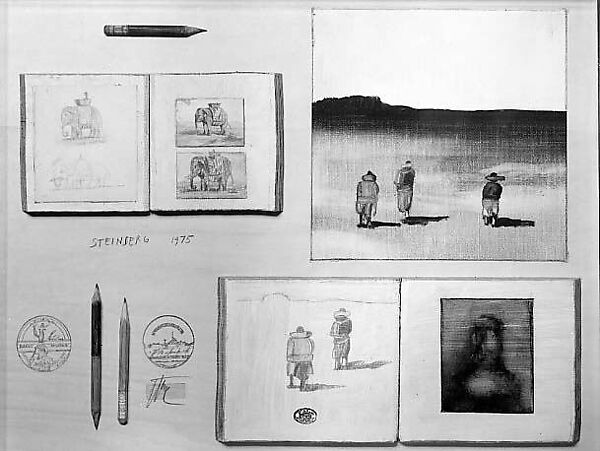 The Elephant Table, Saul Steinberg (American (born Romania), Râmincul-Sarat 1914–1999 New York), Oil, graphite, colored pencil, ink, and collage elements on canvas, paper and wood 