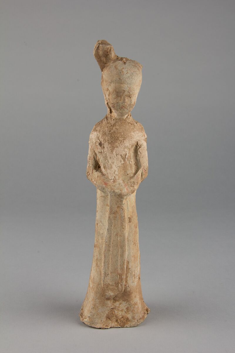 Figure of a standing woman, Earthenware with pigments, China 