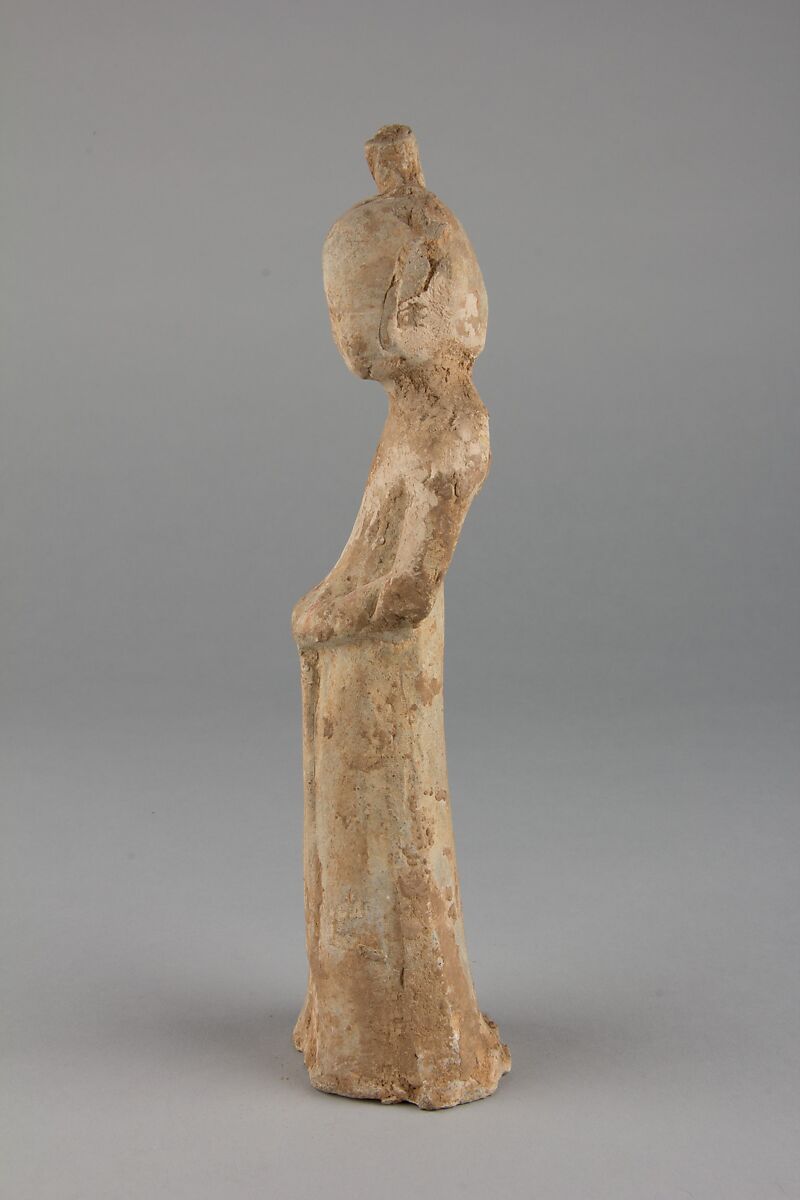 Figure of a standing woman, Earthenware with pigments, China