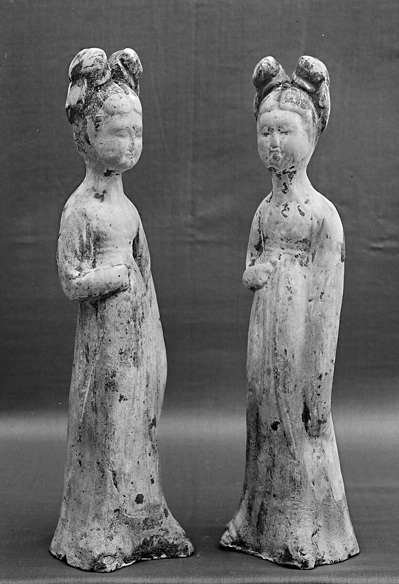 Figure of a standing woman, Earthenware with pigments, China 