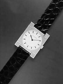Wristwatch, Ettore Sottsass (Italian (born Austria), Innsbruck 1917–2007 Milan), Gold, sapphire glass, diamonds, sapphire, leather 