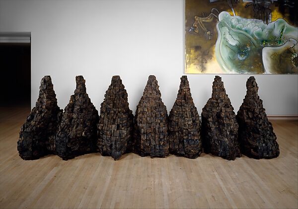 Untitled (Seven Mountains), Ursula von Rydingsvard (American (born Germany) 1942), Cedar and graphite powder 