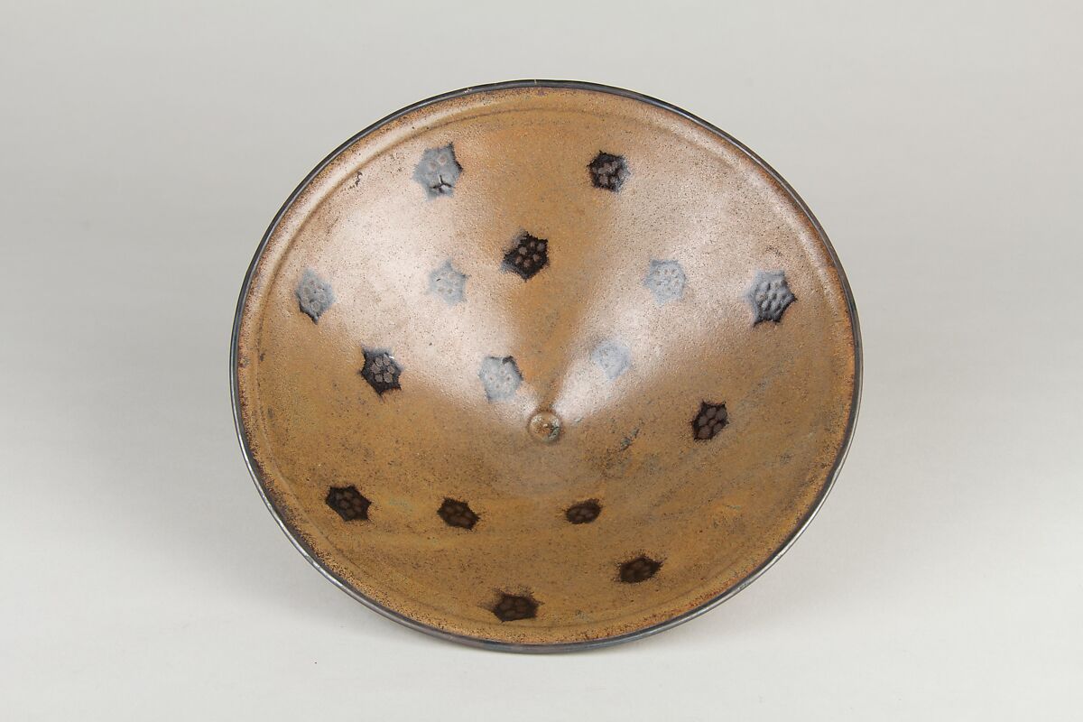Bowl, Light buff clay with brown glaze and metal rim (Jian-type ware), China