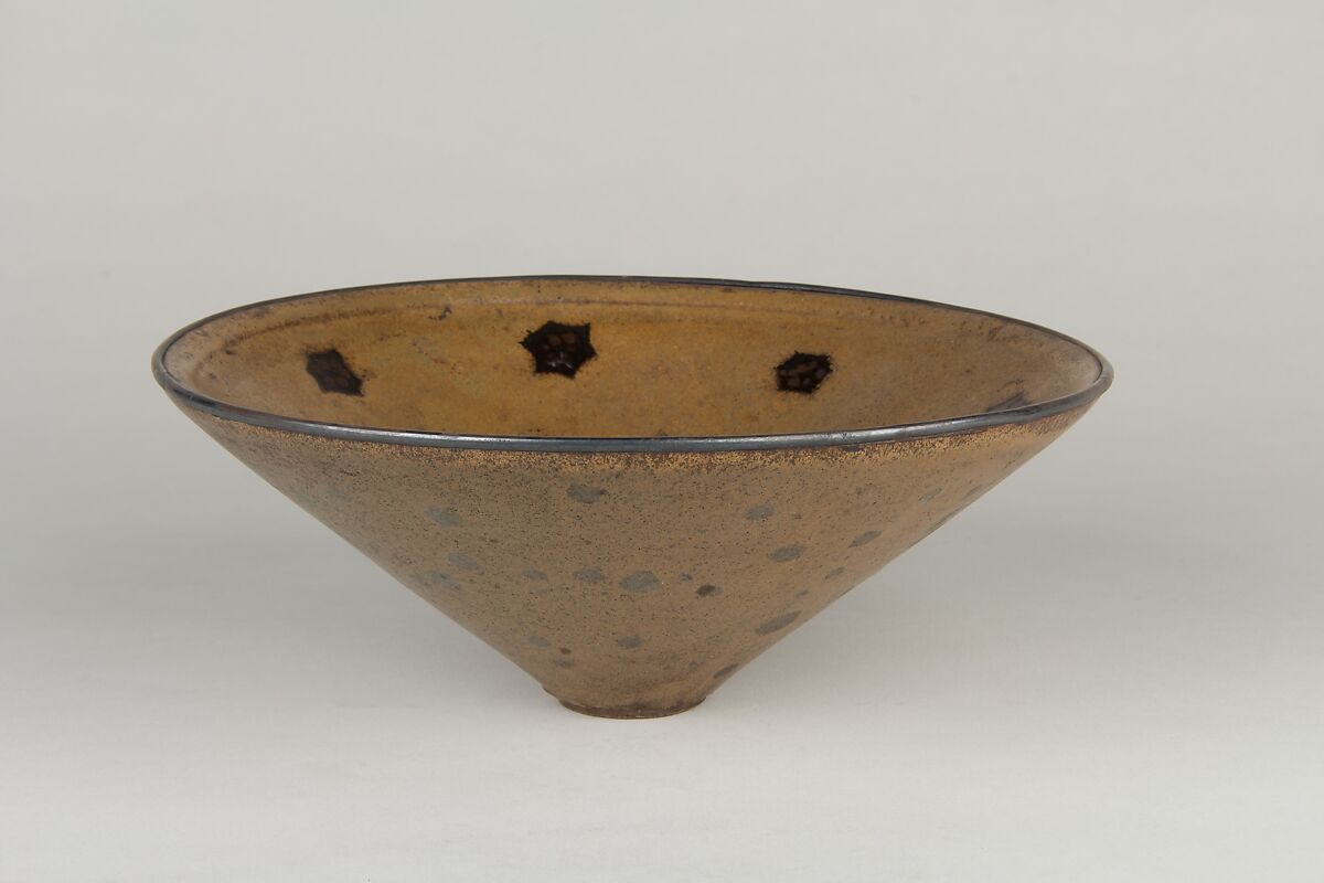 Bowl, Light buff clay with brown glaze and metal rim (Jian-type ware), China 